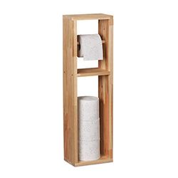 Relaxdays Porta Carta Igienica, in Legno di Noce, da Montare al Muro o da Appoggiare, Portarotoli, 70x20x13 cm, Naturale