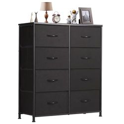 Sweetcrispy Dressoir, voor woonkamer, slaapkamer, met 8 stoffen laden, verstelbare poten, ladekast, comodetekast voor slaapkamer, klassiek zwart