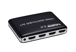 PremiumCord HDMI 2.0 Switch 3:1 met afstandsbediening, Ultra HD 4K 2160p 60Hz, Full HD 1080p, 3D, ARC, HDCP 2.2, kunststof behuizing, kleur zwart