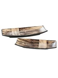 DRW Set de 2 centres de Table en céramique Marron 13,5 x 4 x 30 et 17 x 4 x 39 cm