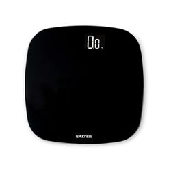 Salter 9221 BK3R Bilancia da bagno ricaricabile Eco, vetro temperato sottile, display digitale LCD, facile lettura, bilancia pesapersone compatta,180 kg, nero