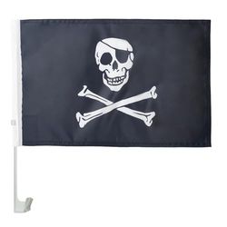 AZ FLAG - Drapeau Pirate tête de mort Pour Décoration Voiture Avec Attaches En PVC Et Système d'Accroche - Car Flag Corsaire - 100% Polyester - 50g - 45x30 cm