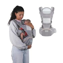 Mobiclinic® kids, Porte-bébé, 6 en 1, Moley, Multiposition, Pliable, Poche zippée, Porte-biberon, Coton premium doux, 0-36 mois, Pour nouveau-nés et enfants (gris)