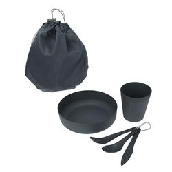 Well Home Camping 6-częściowy zestaw: miska 730 ml, kubek 330 ml, torba do przechowywania i 3 szt. sztućców na haczyku