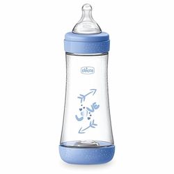 Chicco Perfect 5 flesjes anti-colica 300 ml, snelle doorstroming 4 maanden + zuiger van zachte siliconen, biofunctioneel met intuï-Flow-systeem, blauw