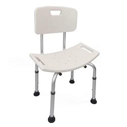 Kibath Douchekruk, in hoogte verstelbaar, met rugleuning en zitting van ABS, antislip poten, witte afwerking, glanzend chroom, 20