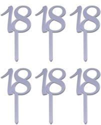 Mini Cake Topper 18 plata 6 piezas
