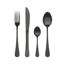 BERGNER Munich - Set de cubiertos de 24 piezas, 6 cuchillos, 6 tenedores, 6 cucharas y 6 cucharillas, Acero Inoxidable 18/10, diseño vanguardista y moderno, Apto lavavajillas, Negro Mate