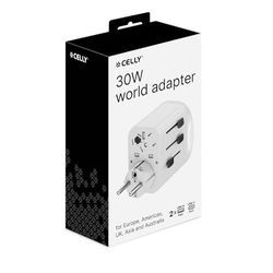 Celly, MultiPlug Caricabatterie Da Viaggio, Ricarica Rapida Fino a 30W, Adattatore Universale, Presa Multipla Salvaspazio, Con USB-A USB-C