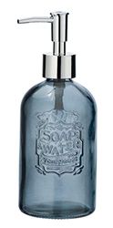 WENKO Dispensador de jabón Vetro gris redondo - Dispensador de jabón líquido, dispensador de detergente Capacidad: 0.4 l, Vidrio, 8.5 x 19 x 7.5 cm, Gris