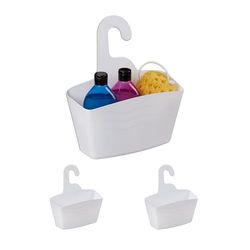 Relaxdays Lot de 3 corbeilles de Douche, sans perçage, Plastique, Support shampoing, Gel Douche, Organiseur, Blanc