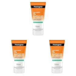 NEUTROGENA® Clear & Defend 1% Salicylic Acid 2-IN-1 Wash-Mask 150ml (Pack of 3)