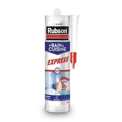 Rubson Mastic Bain & Cuisine Express , Joint silicone longue durée résistant aux moisissures, Mastic sanitaire étanche facile d’utilisation séchage en 1h, blanc, 280 ml