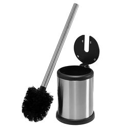 Bath Bliss Brosse à WC et Porte-Brosse avec Couvercle à Fermeture Automatique - Tête de Brosse à 360 degrés - Nettoyage de Salle de Bain - Taille compacte - Rangement et Organisation - Acier