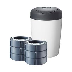Tommee Tippee Recipiente de plástico simples para fraldas, sistema ecológico, inclui 6 peças de reposição com filme GREENFILM antibacteriano e sustentável, branco