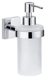 Tesa Ekkro Distributeur de Savon, Finition Brillante métal chromé, adhésif, Technologie sans percer 40239-00000-00 Angulaire Chromé/Blanc