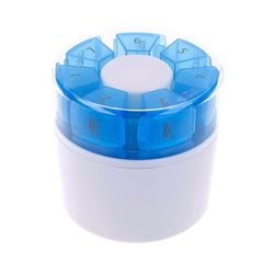 First Aid Only pilulier 7 jours | Boîte à médicaments avec 4 compartiments pour le matin, le midi, le soir et la nuit | Avec diviseur de pilules et mortier | P-10000