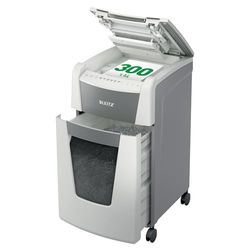 Leitz IQ 80160000 - Destructeur de Documents Coupe Micro Sécurité P5 pour Bureau, Automatique, Capacité 300 Feuilles, Corbeille 60 litres, Blanc