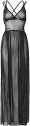 Leg Avenue Lurex Maxi Dress, Black, Silver, S