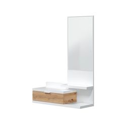 Homey Recibidor con Cajon y Espejo, Mueble de Entrada, Modelo Altea, Medidas: 81 cm (Ancho) x 116 cm (Alto) x 29 cm (Fondo), Madera, Blanco Artik Y Roble Nodi