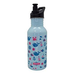 NERTHUS FIH 806 - Botellín de agua infantil a prueba de fugas, Botella de agua para niños con Dibujos Marinos color AZUL, 500 ml