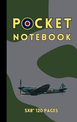 POCKET NOTEBOOK: 5x8" 120 pages; includes 1 personal details page and 119 pages of edge-to-edge lined paper; Royal Air Force Spitfire themed cover