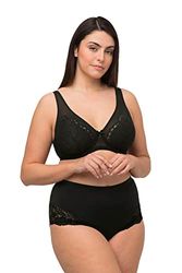 Ulla Popken, Dames, grote maten, Wire-Bra, High Apex Mesh, Lace Detail, zwart, 85B