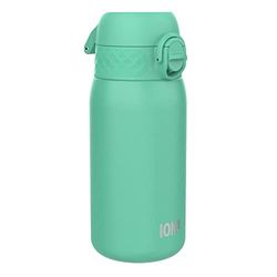 ION8 Lichtgewicht Stalen Kinderwaterfles, 400 ml/13 oz, Zonder Isolatie, Lekvrij, Makkelijk te Openen, Veilige Vergrendeling, Vaatwasserbestendig, Flipdop, Draaggreep, Duurzaam, Blauwgroen