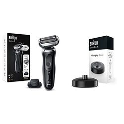 Braun Series 7 Electric Shaver for Men with Precision Trimmer, Silver Razor & Shaver Charging Stand for Series 5, 6 and 7 Electric Shavers, Recharge and Store Your Shaver, for New Generation, Black