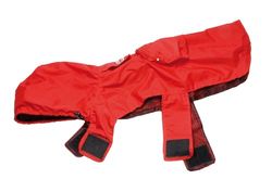 Record imperméable pour Chiens avec Capuche réglable Rouge M - Veste de Pluie Pliable en Format de Poche avec Fermeture Auto-agrippante et Trou pour Laisse