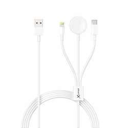 XLayer 3-in-1 multifunctionele kabel met Lightning/Wireless/USB-C 1,5 m wit