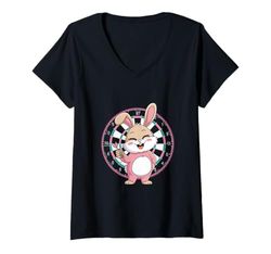 Donna Un coniglietto che gioca a freccette giocatore sportivo Maglietta con Collo a V