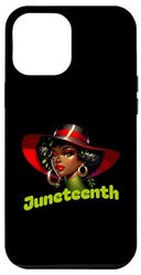 Custodia per iPhone 15 Pro Max Donne nere alla moda con cappello coronato, Happy Juneteenth