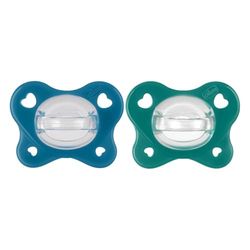 Chicco Rubber Dual Soft Siliconen fopspeen 16-36 maanden, tweekleurig, set met dubbele zachtheid, ondersteunt de ademhaling en bevordert de juiste mondontwikkeling, 2 stuks, jongens