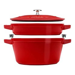 STAUB La Cocotte - Set di 2 pentole rotonde, in ghisa, colore: rosso ciliegia