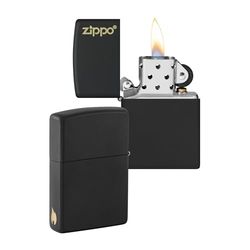 Zippo Windproof Lighter - Gold Zippo Logo - Black Matte, Laser Engrave - Refillable for Lifetime Use - Adjustable Flame - Gift Box - Metal - Made in USA