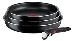 Tefal Ingenio Easy On Set of 3 frying pans with removable handle: 3 22/24/26 cm frying pans, non-stick frying pans, titanium coating, thermosignal, dishwasher and oven safe, induction not suitable