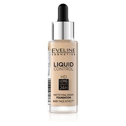Eveline Cosmetics Liquid Control HD Eveline Liquid Control HD Long-Lasting 24H Foundation, No 015 Light Vanilla, Breathable Lightweight Formula - 32 ml