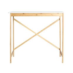 Lastdeco Bureau en Bois de Bambou, Métal, Blanc, Naturel, 80 x 45 x 72 cm