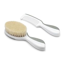 Nuvita 1137 Ensemble Peigne et Brosse en Poils Naturels de Laine - Ensemble de Soin des Cheveux - VERT