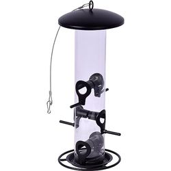 dobar® 11530e Grande mangeoire pour semis - Distributeur de Nourriture avec Tube en Verre Acrylique - avec Anneau d'approche pour Oiseaux Sauvages - 14 x 14 x 37 cm - Métal - Verre Acrylique - Noir