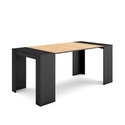 Skraut Home | Uitschuifbare Consoletafel | Console table | 180 | Voor 8 personen | Tafel | Moderne stijl | Zwart/Eiken