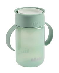 BÉABA, Vaso de aprendizaje 360° con Disco Antigoteo, Sistema Patentado Antiderrame, A Partir de 12 meses, Asas extraíbles y Tapa Higiénica, Resistente y Ligera, 340 ml, Verde salvia