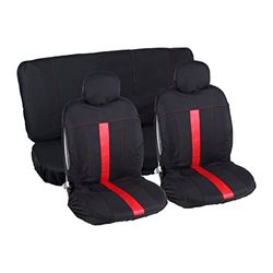 Turbocar - Coprisedili per auto - Coprisedile qualitech nero e rosso - 6 pezzi - Include: 2 sedili passeggeri anteriori + 2 poggiatesta + 2 pezzi Sedile posteriore (1 schienale + 1 seduta)