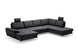CAVADORE Castiel - Paesaggio abitativo con nucleo a molla/divano con chair, regolabile, poggiatesta e piedini in metallo satinato, 363 x 89-104 x 223, in vera pelle, colore: Nero
