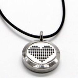 Zen'Arôme CA-COL-hart aromatherapie etherische olie sieraden diffuser ketting leer en medaillon roestvrij staal met motief"Hart Pixel" – incl. 5 kleurrijke geurbladen – Zen'Aroma, chroom