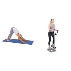 Sunny Health & Health Twister Stepper Machine, Height Adjustable Stepper, Stairs Step Exercise + Yoga Mat - Blue