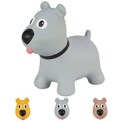 Hoppimals Tootiny stuiteren en springen HOND Space Hopper voor kinderen van 12 maanden en ouder - Verpakt in een geschenkdoos, pomp inbegrepen - Rijden op Opblaasbare Dieren, Baby Springdier - GRIJZE