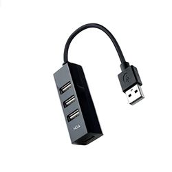 USB 2.0-hub met 4 USB-A-aansluitingen en geïntegreerde 15 cm lange USB-A-stekkerkabel, zwart, ideaal voor het uitbreiden van de USB-aansluitingen van je apparaten.