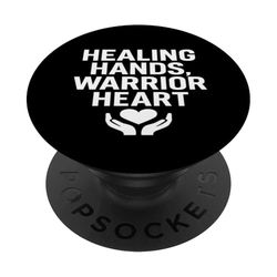 Curación, Manos, Corazón de Guerrero. Fuerza de Enfermera, Atención al Paciente. PopSockets PopGrip Adhesivo